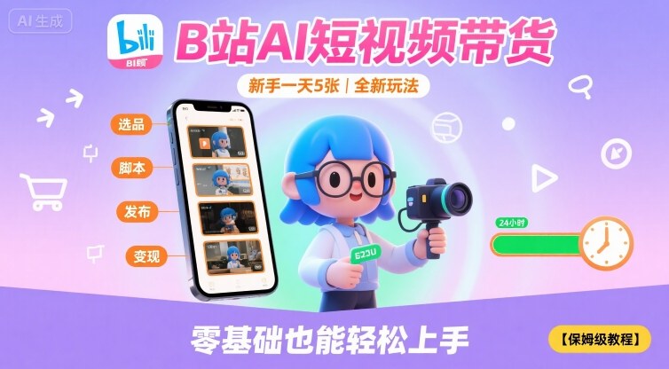 B站AI短视频带货，新手一天5张，全新玩法【保姆级教程】-萤火网创