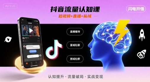 抖音流量认知课，短视频+直播+私域，认知提升，闪电开悟-萤火网创
