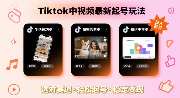 Tiktok中视频最新起号玩法，想要日入百刀，做好这几个赛道就可以了-萤火网创