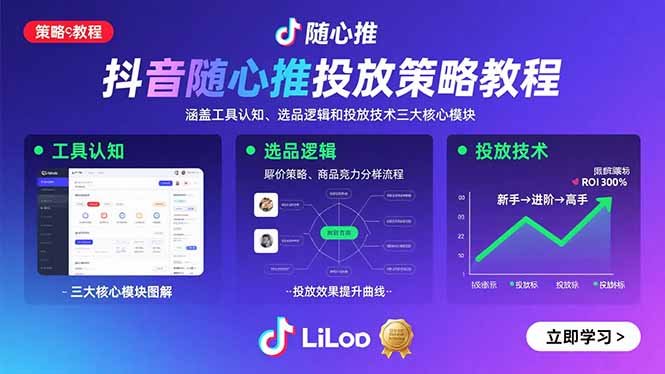 抖音随心推投放策略教程：涵盖工具认知、选品逻辑和投放技术三大核心模块-萤火网创