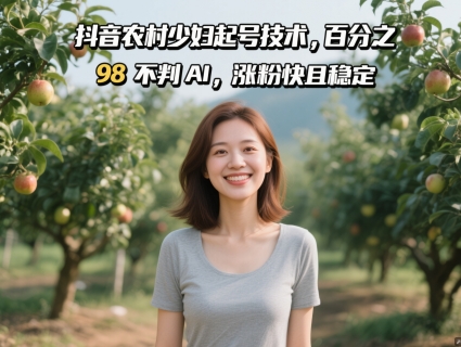 抖音农村少妇起号技术，百分之98不判AI，涨粉快且稳定-萤火网创
