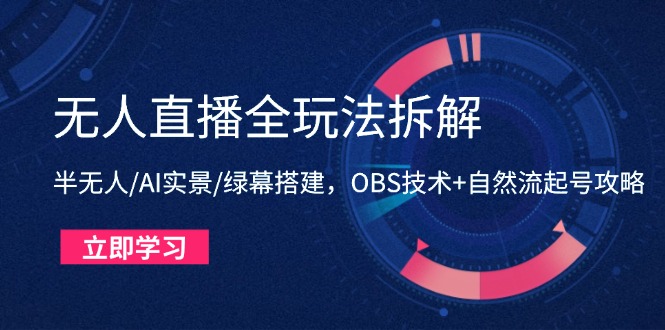 无人直播全玩法拆解：半无人/AI实景/绿幕搭建，OBS技术+自然流起号攻略-萤火网创