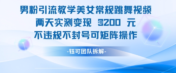 男粉引流教学美女常规跳舞视频两天实测变现1k+，不违规不封号可矩阵操作-萤火网创