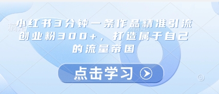 小红书3分钟一条作品精准引流创业粉300+，打造属于自己的流量帝国-萤火网创