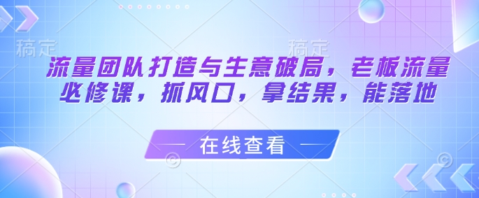 流量团队打造与生意破局，老板流量必修课，抓风口，拿结果，能落地-萤火网创