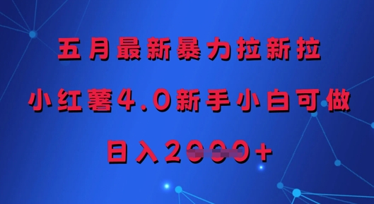 五月最新暴力拉新拉，小红薯4.0新手小白可做，日入多张-萤火网创