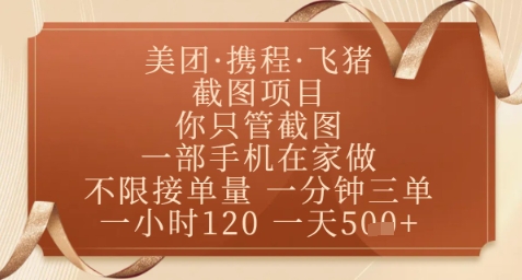 飞猪美团截图项目，你只管截图，一部手机在家做，正规平台无套路，一天5张+【揭秘】-萤火网创