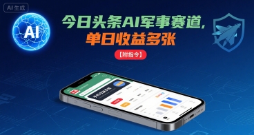 今日头条AI军事赛道，单日收益多张 ，手机可做【附指令】-萤火网创