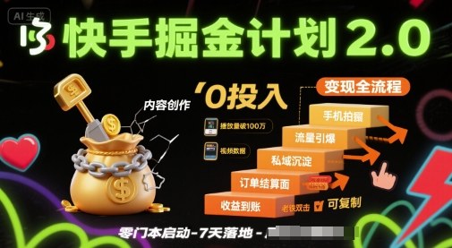 快手掘金计划2.0，快手电商变现全流程，简单可复制，0投入-萤火网创