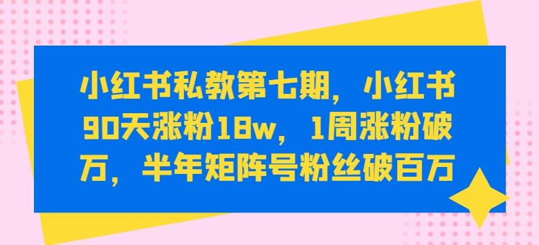 小红书私教第七期，小红书90天涨粉18w，1周涨粉破万，半年矩阵号粉丝破百万-萤火网创