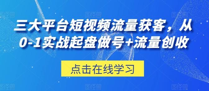 三大平台短视频流量获客，从0-1实战起盘做号+流量创收-萤火网创