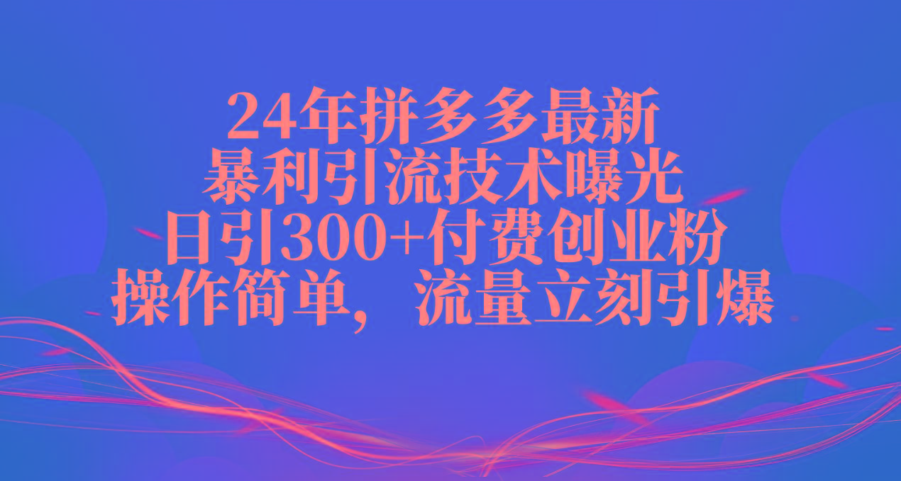 24年拼多多最新暴利引流技术曝光，日引300+付费创业粉，操作简单，流量…-萤火网创