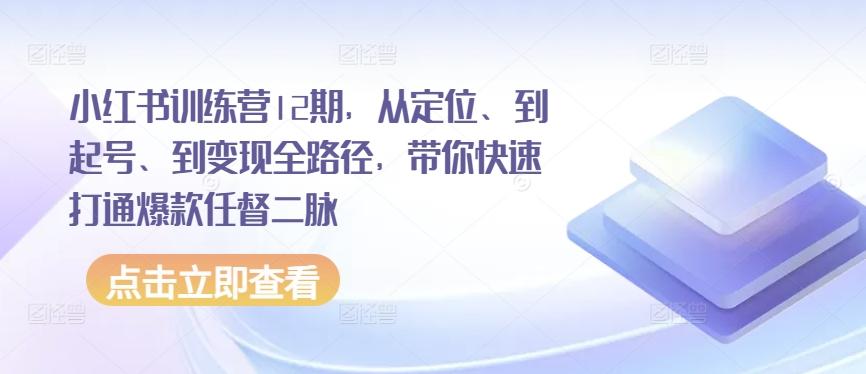 小红书训练营12期，从定位、到起号、到变现全路径，带你快速打通爆款任督二脉-萤火网创