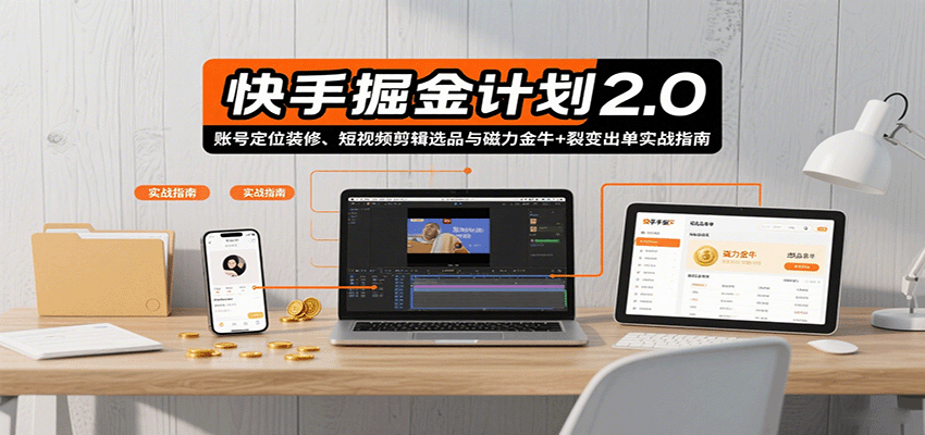 快手掘金计划2.0，账号定位装修、短视频剪辑选品与磁力金牛+裂变出单实战指南-萤火网创