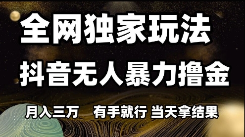 全网独家玩法抖音无人暴力撸金，月入3W，有手就行，当天拿结果【揭秘】-萤火网创