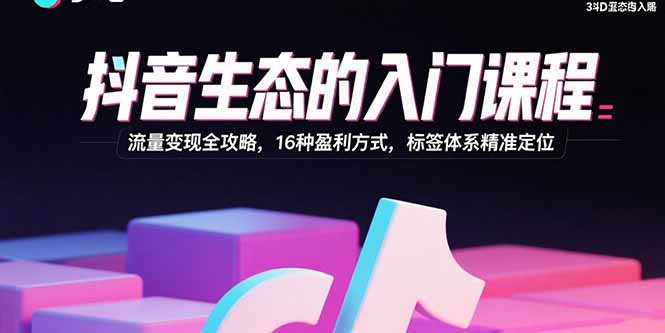 抖音生态的入门课程：流量变现全攻略，16种盈利方式，标签体系精准定位-萤火网创
