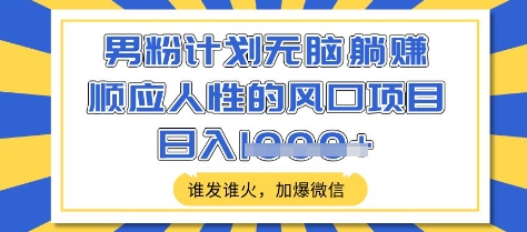 男粉计划无脑躺Z，顺应人性的风口项目，谁发谁火，加爆微信，日入多张【揭秘】-萤火网创