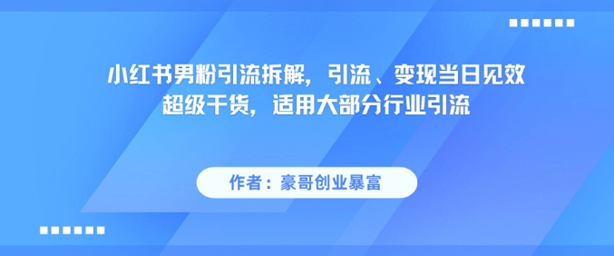 小红书男粉引流拆解，引流、变现当日见效超级干货，适用大部分行业引流-萤火网创