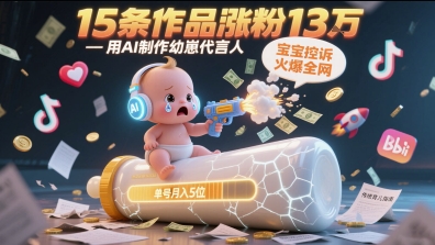 用AI制作幼崽代言人，宝宝的控诉火爆全网，15条作品涨粉13W，单号月入5位数实操教程-萤火网创