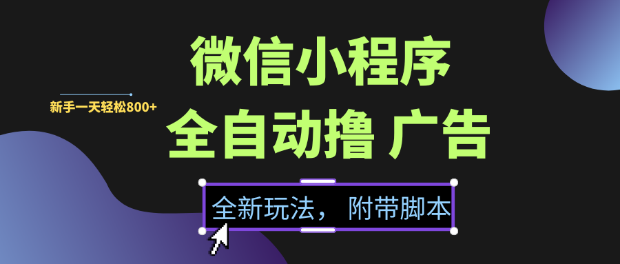 微信小程序挂机撸广告，全新玩法，新手一天轻松800+【附带脚本】-萤火网创