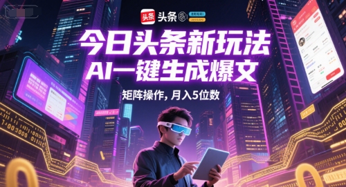 今日头条新玩法，AI一键生成爆文，矩阵操作，月入5位数-萤火网创