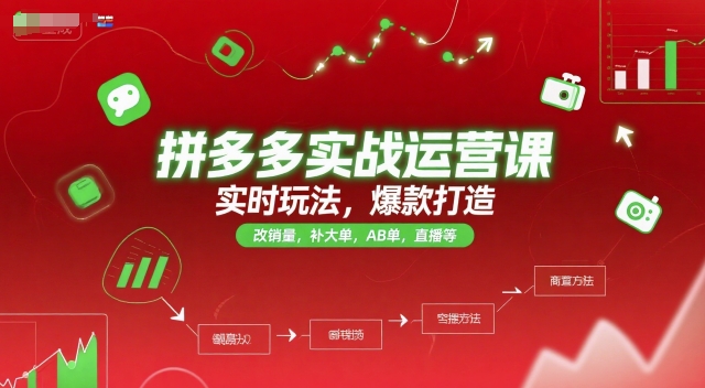 拼多多实战运营课，实时玩法，爆款打造，改销量，补大单，AB单，直播等(更新2025月)-萤火网创