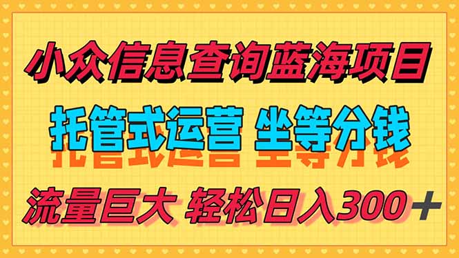稳定日入300＋，小众信息查询蓝海项目，全程懒人式托管，解放你的时间-萤火网创