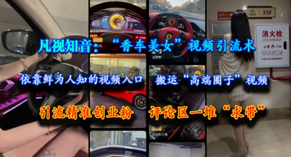 凡视知音：“香车美女”视频引流术，依靠鲜为人知的视频入口，搬运“高端圈子”视频，引流精准创业粉，评论区一堆“求带”-萤火网创