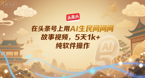 在头条号上用AI生民间故事视频，5天1k+，纯软件操作-萤火网创