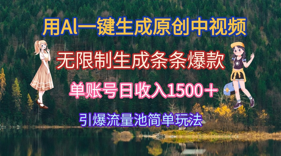 用Al一键生成原创中视频，无限制生成条条爆款，单账号日收入1500＋引爆…-萤火网创