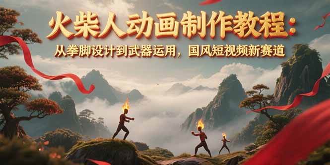 火柴人动画制作教程：从拳脚设计到武器运用，国风短视频新赛道-萤火网创