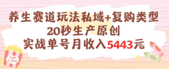 养生赛道玩法私域+复购类型，20秒生产原创实战单号月收入5k+-萤火网创