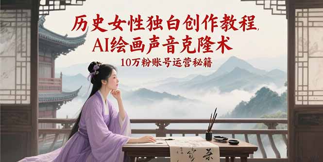 历史女性独白创作教程，AI绘画声音克隆术，10万粉账号运营秘籍-萤火网创