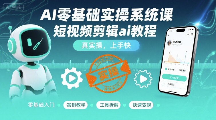 AI零基础实操系统课，短视频剪辑ai教程，真实操，上手快-萤火网创