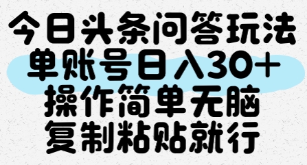 今日头条问答玩法，单账号日入30+，操作简单无脑复制粘贴就行-萤火网创