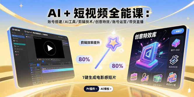 AI+短视频全能课：账号搭建/AI工具/剪辑技术/创意特效/账号运营/带货直播-萤火网创