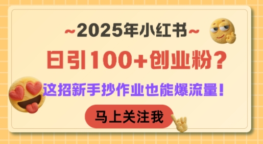 2025年小红书日引100+创业粉？这招新手抄作业也能爆流量！-萤火网创