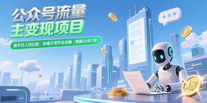 公众号流量主变现项目，新手日入四位数，含爆文写作全攻略(更新25年7月-萤火网创