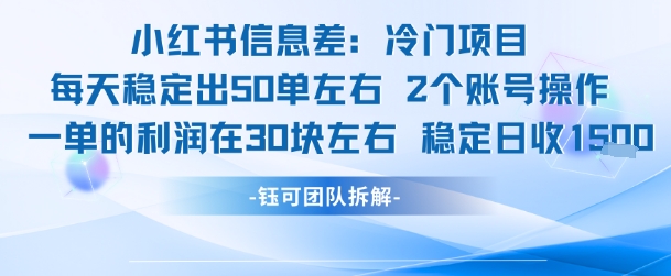 小红书信息差冷门项目一单利润30块每天稳定1.5k左右2个账号操作-萤火网创