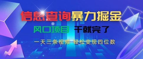 信息查询暴力掘金，一天三条视频，轻松变现四位数，风口项目干就完了【揭秘】-萤火网创