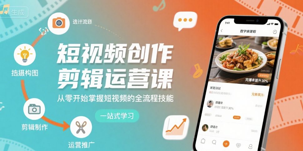 短视频创作剪辑运营课，从零开始掌握短视频的全流程技能-萤火网创
