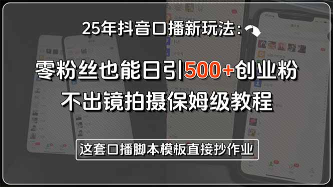 25年抖音口播新玩法：零粉丝也能日引500+创业粉，不出镜拍摄保姆级教程…-萤火网创