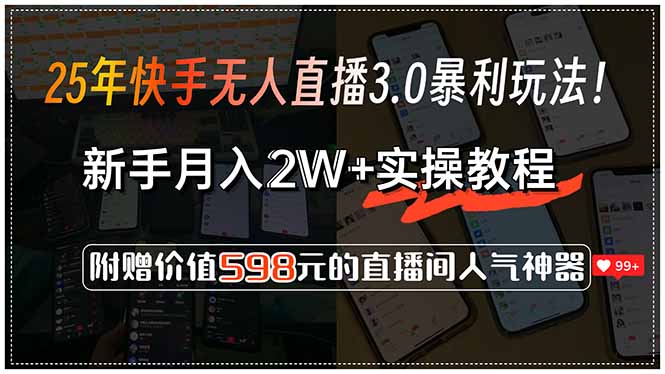 25年快手无人直播3.0暴利玩法！，新手月入2W+实操教程，附赠价值598元…-萤火网创