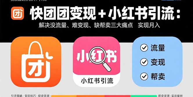 快团团变现+小红书引流：解决没流量、难变现、缺帮卖三大痛点 实现月入3w+-萤火网创