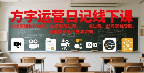 方宇运营日记线下课，包含剪辑制作技巧、拍摄引导过程、起号思维导图、选题等多个教学资料-萤火网创