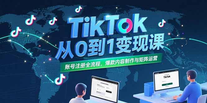 TikTok从0到1变现课，账号注册全流程，爆款内容制作与矩阵运营-萤火网创