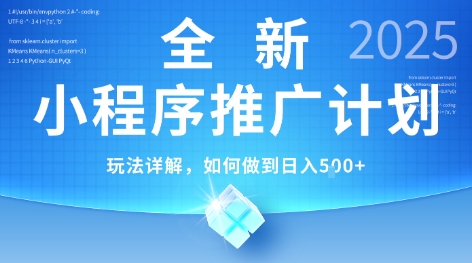 2025年最新小程序推广计划，简单操作，独家技术，日均5张+【揭秘】-萤火网创