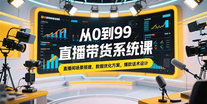 从0到99直播带货系统课，直播间场景搭建，数据优化方案，爆款话术设计-萤火网创