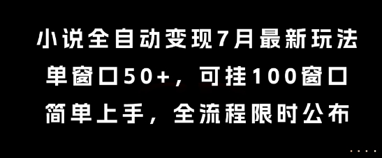 小说全自动变现7月玩法，单窗口50+，可挂100窗口，简单上手，全流程限时公布【揭秘】-萤火网创