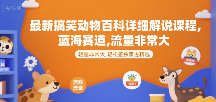 最新搞笑动物百科详细解说课程，蓝海赛道，流量非常大，轻松签独家进精选-萤火网创